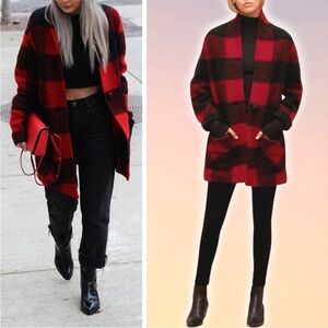 New Aritzia Wilfred Free Neelam Plaid Buffalo Red Black Coat